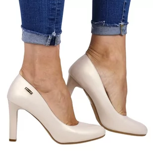 DAMSKIE CZÓŁENKA NA SŁUPKU SZPILKI  OBCASIE SERGIO LEONE 1457 BEŻOWE PERŁOWE - Czółenka - miniaturka - grafika 1