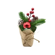 Sztuczne kwiaty - Stroik bożonarodzeniowy w doniczce 20 cm zielono-czerwony - miniaturka - grafika 1