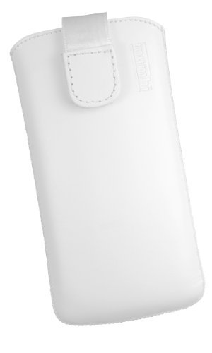 mumbi Etui na telefon komórkowy prawdziwa skóra z klapką i paskiem do podciągania do iPhone'a 5 białe