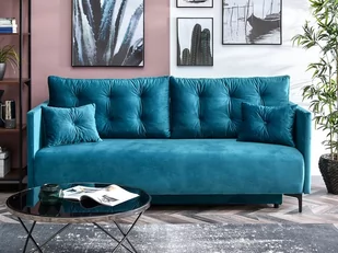 Stylowa Kanapa Z Pikowaniem Do Modnego Salonu Molly Turkusowy Welur - Sofy i kanapy - miniaturka - grafika 1