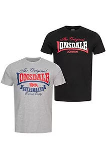 Koszulki męskie - Lonsdale Gearach Męski T-shirt o regularnym kroju, dwupak, Marl Grey/Black, XXL - grafika 1