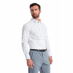 Męska koszula bawełniana we wzory SLIM FIT biała V2 OM-SHCS-0151 L - Koszule męskie - miniaturka - grafika 1