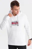 Bluzy męskie - Ombre Męska klasyczna bluza kangurka z nadrukiem - biała V1 OM-SSPS-0150 XXL - miniaturka - grafika 1
