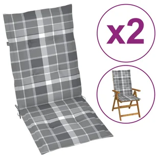vidaXL Poduszki na krzesła ogrodowe, 2 szt., szara krata, 120x50x4 cm 314128 - Poduszki ogrodowe - miniaturka - grafika 1