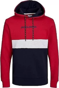 Bestseller A/S Męska bluza z kapturem JJEREID Blocking Sweat Hood NOOS PLS, Tango Red, 6XL, Tango Red - Bluzy męskie - miniaturka - grafika 1
