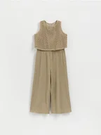 Sukienki i spódniczki dla dziewczynek - Reserved - Kombinezon z ażurowym topem - ciemnozielony - miniaturka - grafika 1