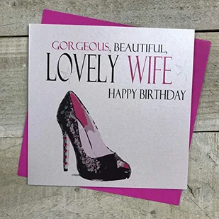 white cotton cards Wspaniała, piękna, piękna żona 'Happy Birthday' ręcznie wykonana kartka, N63-W - Kartki okolicznościowe i zaproszenia - miniaturka - grafika 1