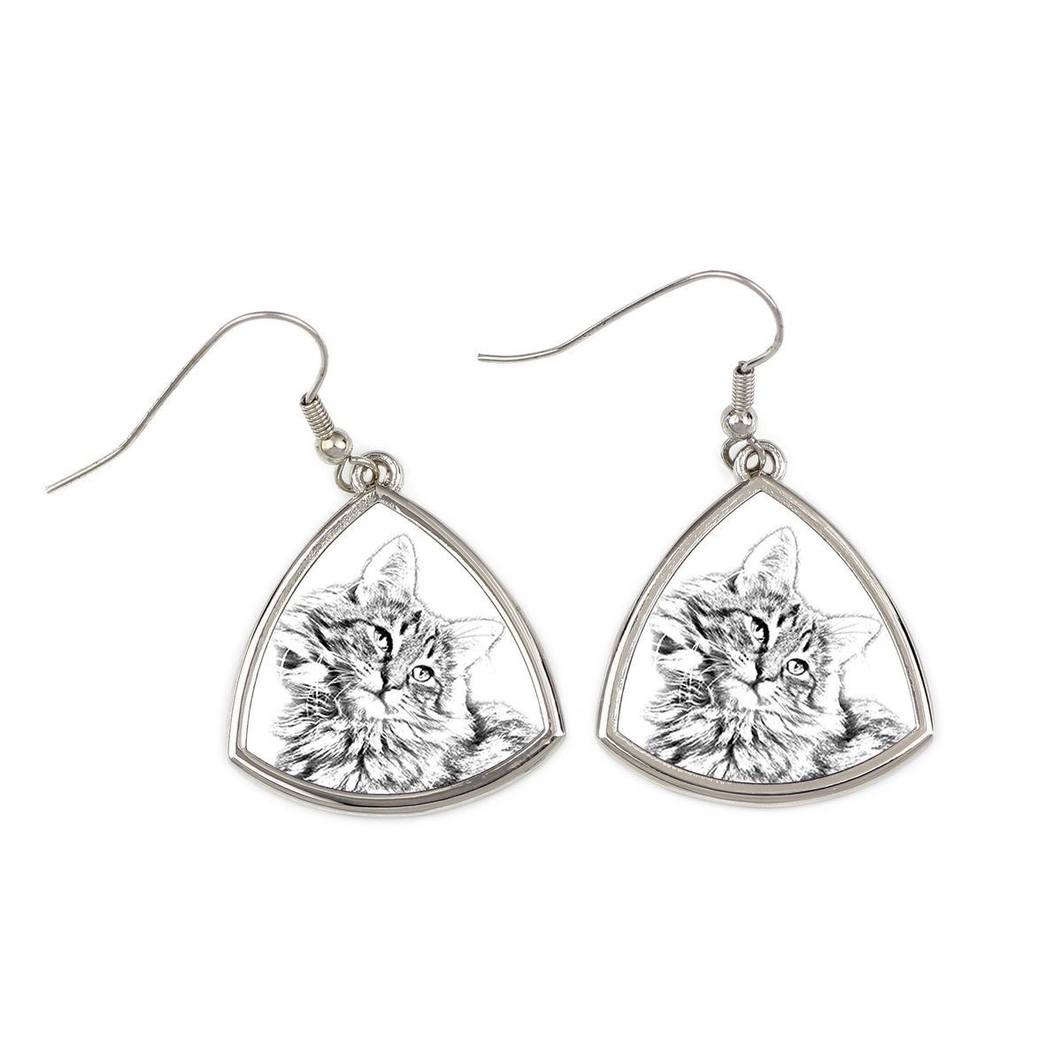 Norweski leśny - kolczyki z kotem, wiszące kolczyki ze zdjęciem, personalizowana biżuteria z nadrukiem marki Art-Dog