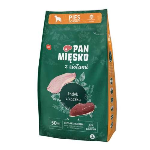 Pan Mięsko z Ziołami indyk z kaczką M sucha karma dla psa waga 9 kg