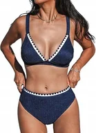 Stroje kąpielowe - CUPSHE Strój z niebieskim głębokim stanikiem i majtkami z wysokim stanem - miniaturka - grafika 1