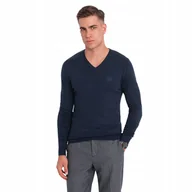 Swetry męskie - Klasyczny męski sweter w serek granatowy dekolt V-neck V2 OM-SWBS-0107 r. M - miniaturka - grafika 1