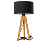 Lampy stojące - Lampa stołowa ALBA 1xE27/60W/230V czarna/złota/dąb - miniaturka - grafika 1