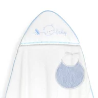 Okrycia kąpielowe dla dzieci - Okrycie kąpielowe 100x100 Baby biały niebieski ręcznik z kapturkiem + śliniaczek - miniaturka - grafika 1