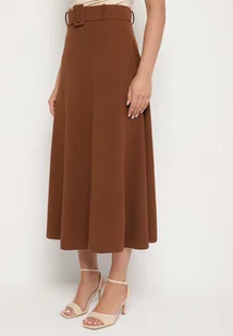 Brązowa Gładka Spódnica Maxi z Gumką w Pasie i Klamrą Orirsa - Spódnice - miniaturka - grafika 1