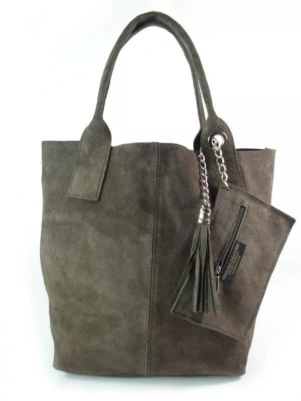 ZAMSZ NATURALNY ZIEMISTA WŁOSKA TORBA XL A4 SHOPPER BAG SKÓRZANA W567Z