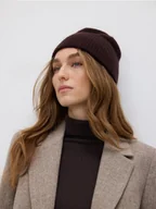 Czapki damskie - Reserved - Czapka z wełną i kaszmirem - ciemnobrązowy - miniaturka - grafika 1
