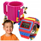 Kubki dla dzieci - KUBEK KLOCKOWY DUŻY 350ML + KLOCKOWY CYFROWY ZEGAREK DLA DZIECI REGULOWANY - miniaturka - grafika 1
