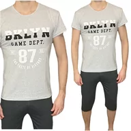 Piżamy damskie - Piżama męska szary melanż 3/4 spodnie krótki rękaw BKLYN XXL - miniaturka - grafika 1