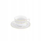 Filiżanki - Filiżanka 170 ml i spodek do napojów zestaw porcelanowy ze złotym rantem - miniaturka - grafika 1