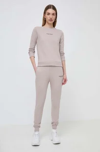 Armani Exchange spodnie dresowe kolor beżowy gładkie - Spodnie damskie - miniaturka - grafika 1