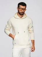 Bluzy męskie - Męska bluza dresowa BASIC kangurka z kapturem - kremowa V11 B1674 XL - miniaturka - grafika 1
