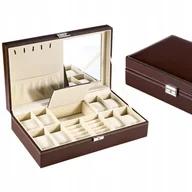 Pudełka i szkatułki - Etui Organizer Na Zegarki Biżuterię Szkatułka Elegancka Prezent Brąz F47 - miniaturka - grafika 1