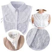 Koszule damskie - Biały koronkowy kołnierzyk fałszywa koszula półkoszula - miniaturka - grafika 1