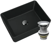 Umywalki - Umywalka Granitowa Nablatowa Czarna Korek Chrom - miniaturka - grafika 1