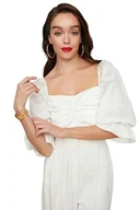 Bluzki damskie - Trendyol Damskie regularny krój Basic Sweetheart Tkana bluzka, Biały i niebieski, 68, Biały i niebieski, 36 - miniaturka - grafika 1