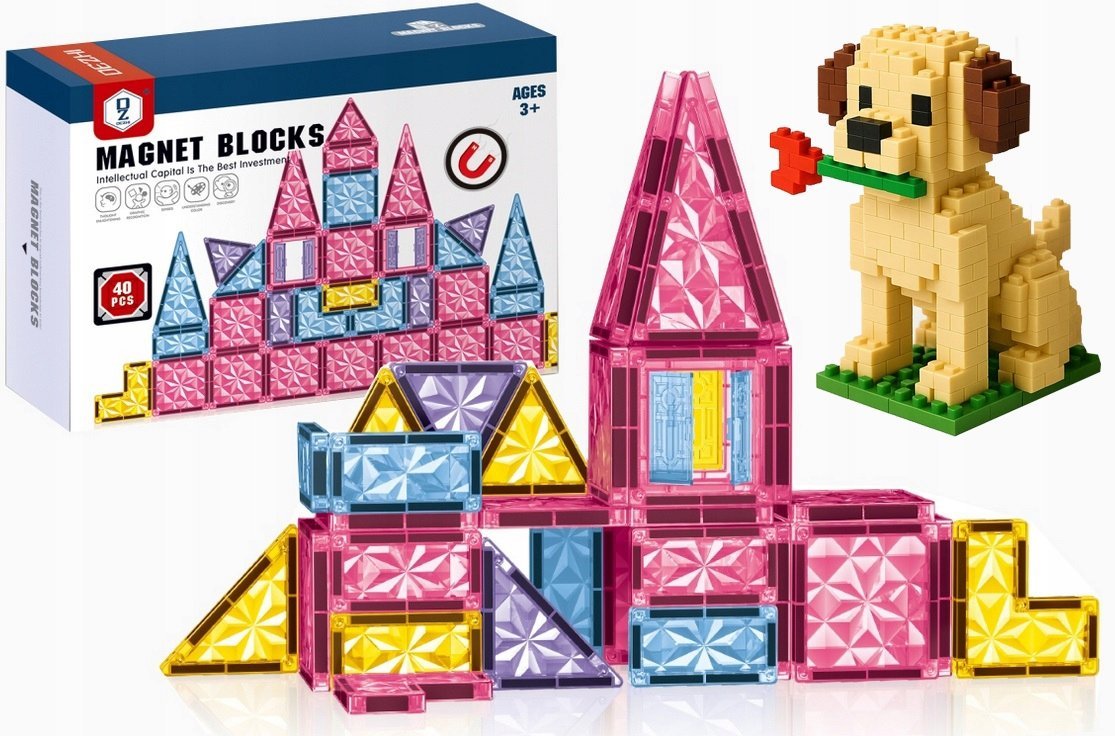 KLOCKI MAGNETYCZNE KONSTRUKCYJNE ZESTAW 3D EDUKACYJNE 40 el 155A