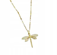Łańcuszki - Elegancki Naszyjnik łańcuszek z Ważką Ważka Złota Dragonfly Owad prezent - miniaturka - grafika 1