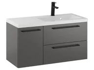 Szafki łazienkowe - Szafka Wisząca Z Umywalką RON 90 cm D Prawa - Titan Mat - Uchwyty Czarne Matowe - miniaturka - grafika 1