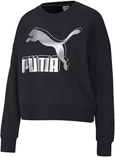 Bluzy damskie - Puma Damska bluza Classics Logo Metallic Crew czarny czarny/srebrny Black-Metallic Silver) M 597049 - grafika 1