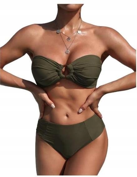 Strój Kąpielowy Dwuczęściowy Elegancki Zielony Khaki Bandeau Bikini S
