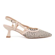 Czółenka - Goodin Jasnobeżowe czółenka ażurowe na niskim obcasie beżowy - miniaturka - grafika 1