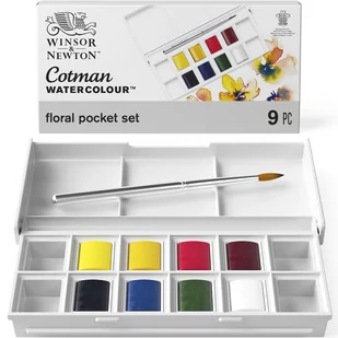 Winsor & Newton Cotman, Zestaw akwareli do malowania Kwiatów - 8 Półkostek + Pędzelek - Farby i media malarskie - miniaturka - grafika 1