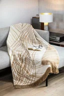 Koce - Koc Bawełniany Akrylowy 150X200 1715/1 Linie Kremowy Beżowy Narzuta Pled Wykończony Frędzlami - miniaturka - grafika 1