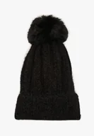 Czapki damskie - Czarna Czapka z Prążkowanego Materiału z Pomponem Vamieska - miniaturka - grafika 1