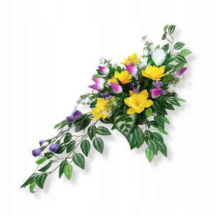 STROIK NA CMENTARZ DO DOMU Wiosenna dekoracja Żonkile Tulipany Wielkanoc - Sztuczne kwiaty - miniaturka - grafika 1