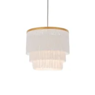 Lampy sufitowe - Złota wisząca lampa Alabaster z białymi sznureczkami - miniaturka - grafika 1
