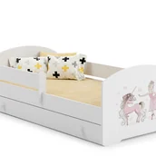 Łóżka dla dzieci i młodzieży - Białe Łóżko Dziecięce w Stylu Skandynawskim z Motywem Dziewczynki i Jednorożca 160x80 cm z Szufladą – Zawiera Materac Piankowy, Stelaż - miniaturka - grafika 1