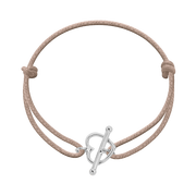 Bransoletki - Bransoletka ze srebrnym zapięciem w kształcie serca na grubym beżowym sznurku - Lilou - miniaturka - grafika 1