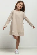 Sukienki i spódniczki dla dziewczynek - Sukienka trapezowa z dzianiny z plisą u dołu, MMD36, jasnobeżowa - miniaturka - grafika 1