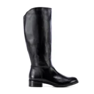 Półbuty męskie - Damskie kozaki skórzane z szeroką cholewką czarne - miniaturka - grafika 1