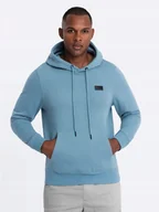 Bluzy męskie - Męska dresowa bluza kangurka z kapturem błękitna V4 OM-SSNZ-0141 L - miniaturka - grafika 1