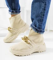 Botki damskie - Beżowe wysokie sneakersy Martina-39 - miniaturka - grafika 1