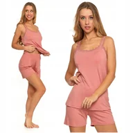 Piżamy damskie - PIŻAMA DAMSKA Kobieca Urocza Koronkowy Dekolt Szorty Gładka MORAJ L - miniaturka - grafika 1