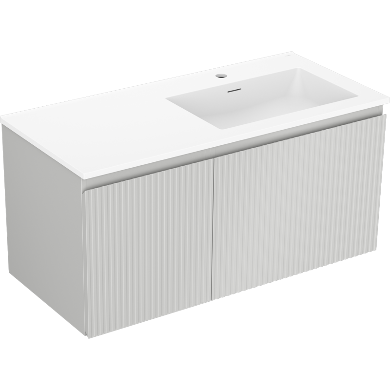 Mexen Rivel szafka łazienkowa 100 cm z umywalką Otis prawą, 1S, 1D, ryflowana, szara mat/biała mat - 91A23-10047-3-BBFF62-W18P01