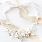 Ozdoby do włosów - Kokonet, Srebrny Wianek Na Głowę Damski Kwiaty Perły Kryształki Koralilki Trend Boho - miniaturka - grafika 1