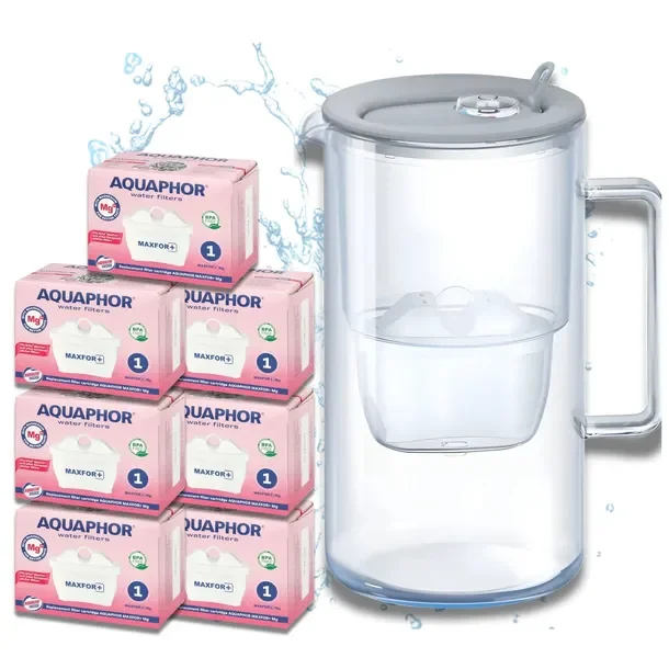 Dzbanek filtrujący + 7 Wkładów Filtry Maxfor Szary Szklany Aquaphor Glass